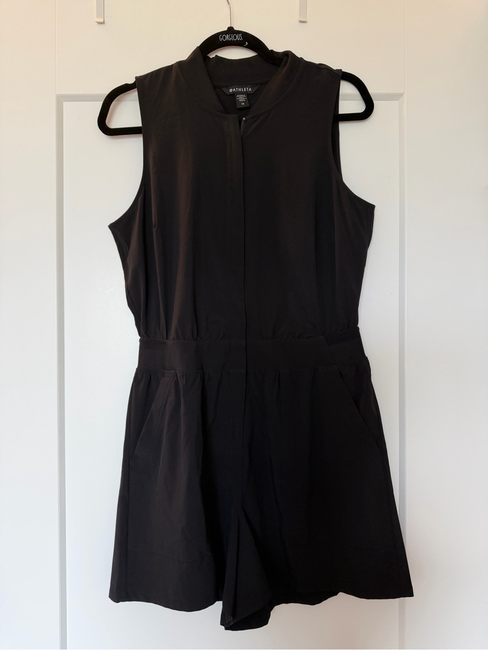 Athleta Black Sleeveless Zip-Front Romper
